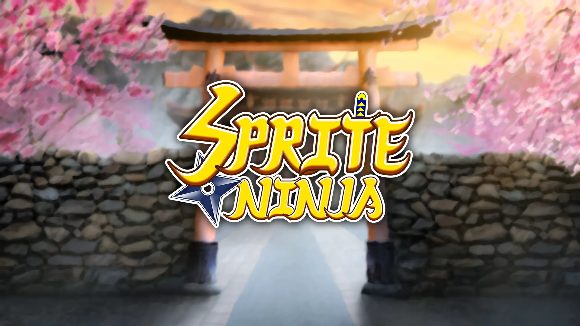Sprite Ninja title screen: a torii gate framed by cherry blossom